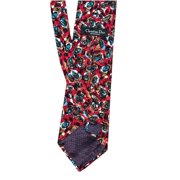 Christian Dior Neck Tie Red Blue Tan Abstract Monsieur Made In USA Classic - Picture 3 of 3